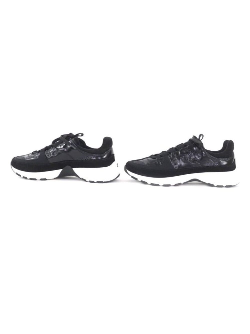Chanel Coco Mark Leather Low Cut Sneakers Black White 37 Boxes - Picture 4 of 14